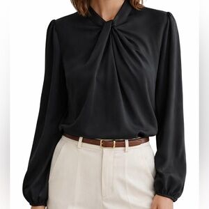 Grace Karin Black Blouse with Elegant Knot Detail Sz M